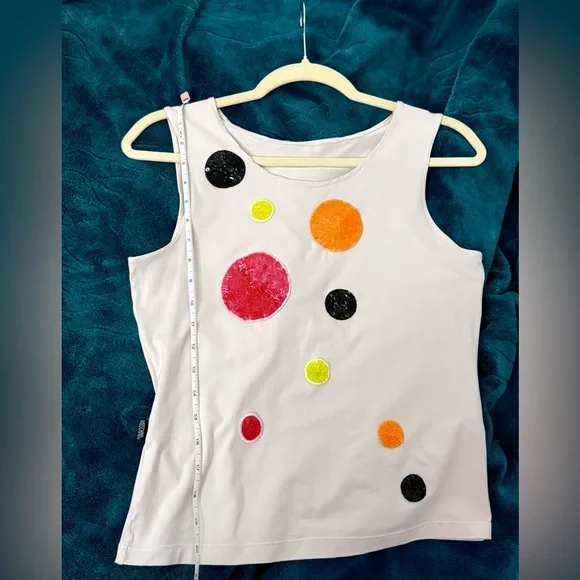 Vintage Y2K MOSCHINO Jeans stretch tank muscle shirt w/ colorful sequin dots S/M - Picture 8 of 13